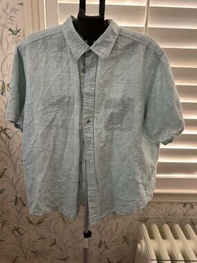 Roundtree & Yorke Short Sleeve Button Down Shirt Linen Blend Extra Large Green